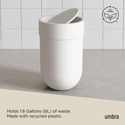 Umbra 023269-660 Touch, Small Trash, Swing Waste Basket, Garbage Can with Lid for Washroom/Bathroom, White Bath