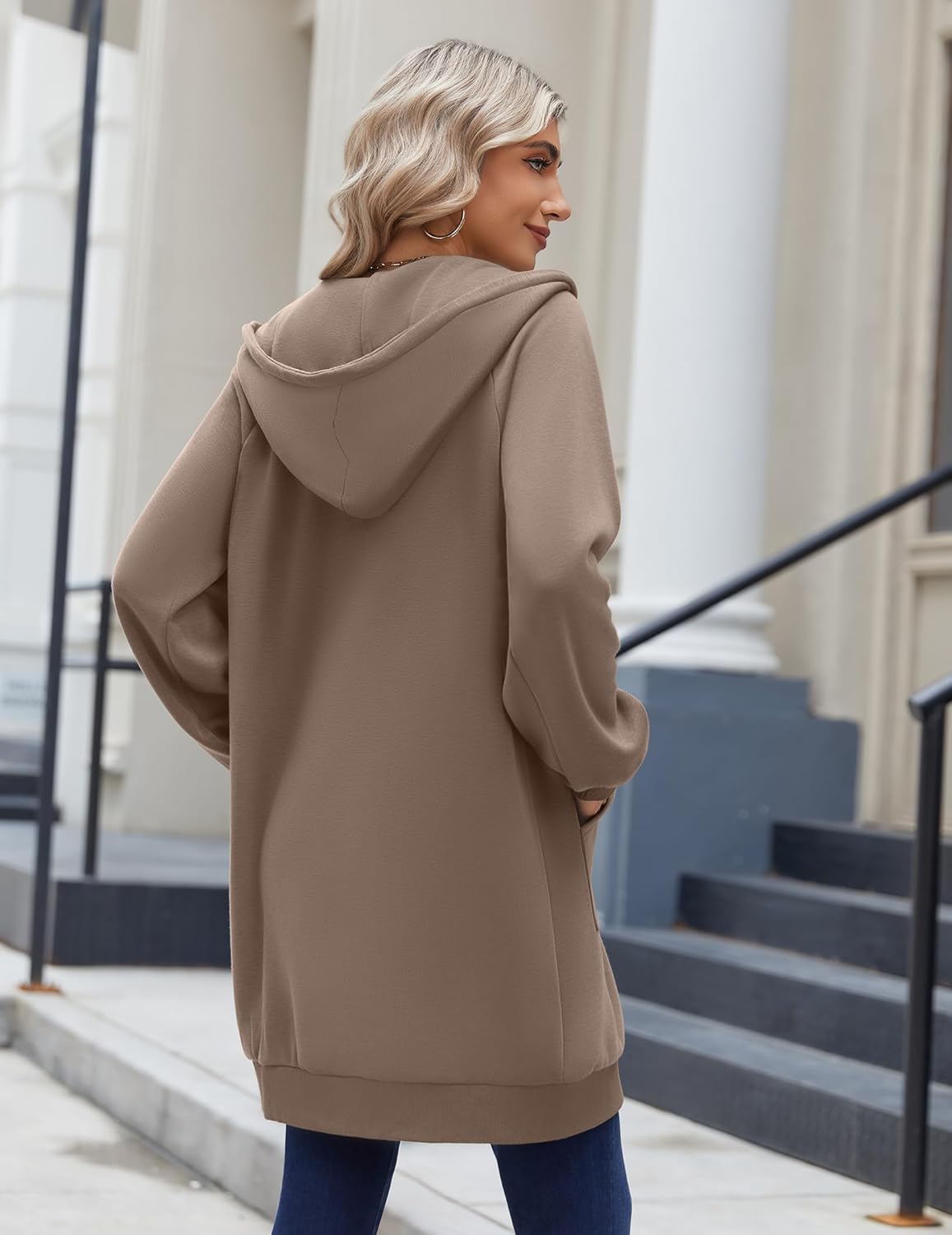 Zeagoo Women's Zip Up Hoodies Long Sleeve Long Tunic Sweatshirts Oversized Fleece Casual 2025 Fall Jacket Coat with Pocket