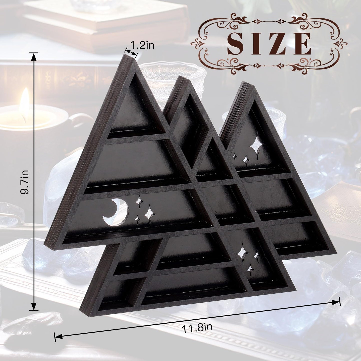 KOYILTD Gothic Decor Unique Trinket Shelf Wooden Crystal Display Shelf Gothic Bedroom Decor Witchy Wall Decoration Spiritual Gift for Home Living Room (1, Triangle)