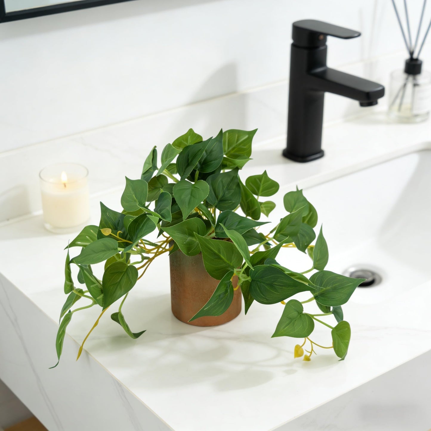 FLRLIVING Artificial Plant Indoor Fake Pothos with Pulp Pot, Fuax Potted Plant for Home, Office, Desk, Shelf, Living Room, Bedroom&Balcony Décor (1)