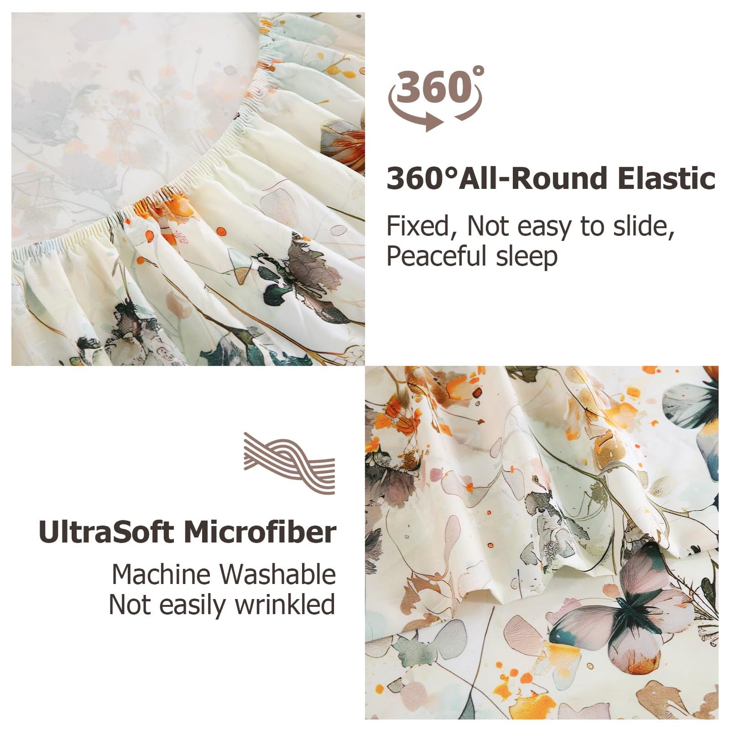 CozySmile Floral Printed Sheet Set King Size 4 Piece,Soft & Breathable Deep Pocket 16" Cooling Wrinkle Free Comforter Bed Set Botanical Pattern Sheets (King, Butterflies Dancing)