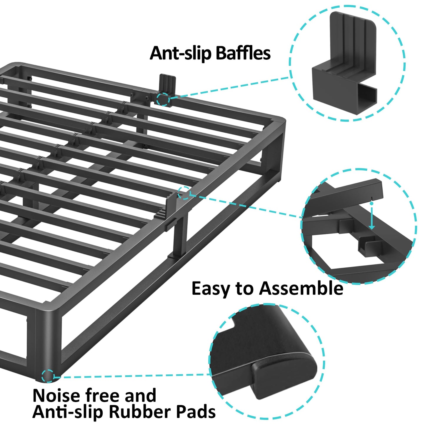 Firpeesy Upgrade Anti Bending and Round Corner Legs 10 inch Metal King Bed Frame 3500 LBS Heavy Steel Slats Support Platform Bed Frames No Box Spring Needed Platform Noise Free Easy Assembly