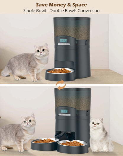 HoneyGuaridan 6.5L Automatic Cat Feeder, 2.4G Wi-Fi Smart Pet Feeder with APP Control, Desiccant Bag, Voice Recorder and Dual Power Supply, Up to 6 Meals Per Day for Cats & Small/Medium Dogs (Blue)