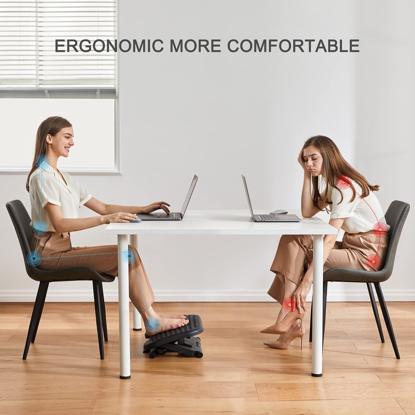 HUANUO Adjustable Under Desk Footrest, Foot Rest for Under Desk at Work with Massage, Foot Stool with 3 Height Position & 30 Degree Tilt Angle Adjustment for Home, Office