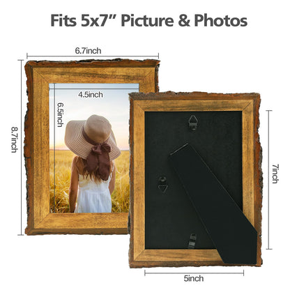 Golden State Art, 5x7 Picture Frame Rustic Brown, Solid Wood Picture Frame with Bark Edges & Real Glass Cover, Display Posters/Photos/Prints 5x7 for Wall Mounting, Farmhouse Decor