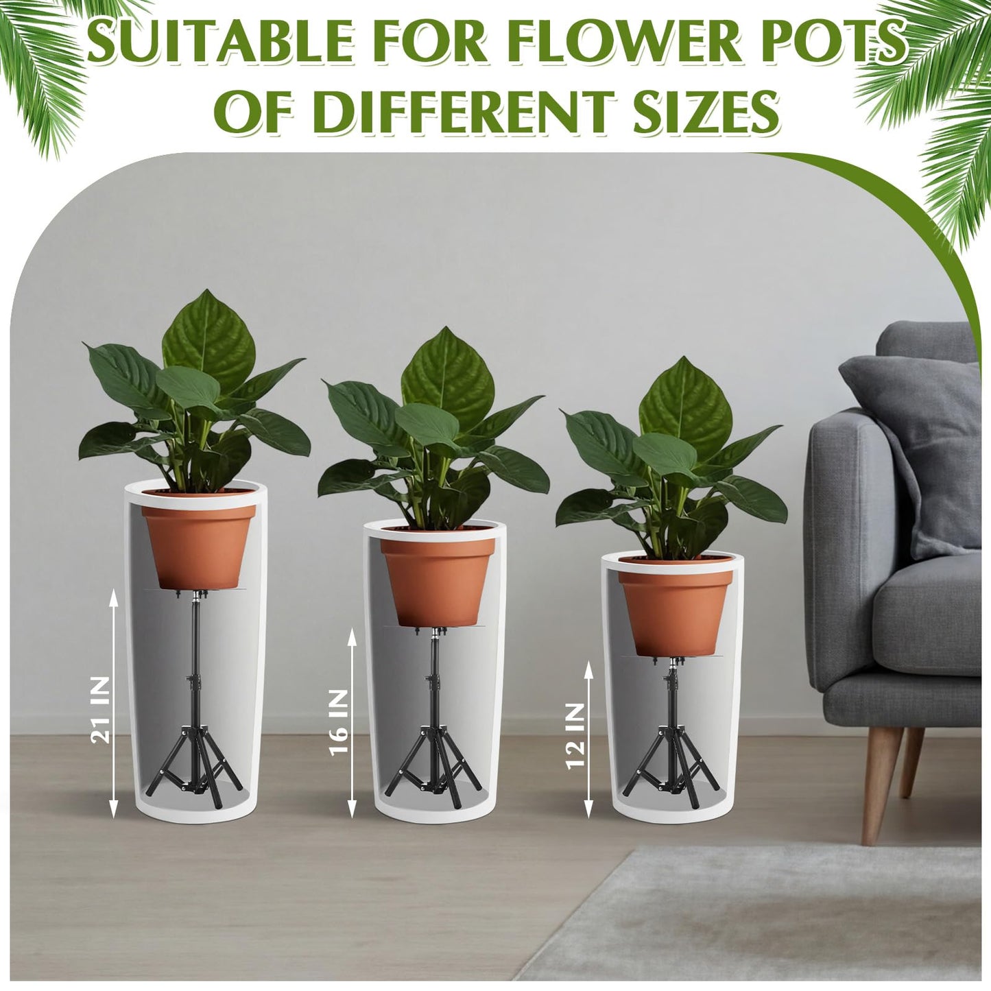 Otoolling 2 Pcs Adjustable Planter Risers for Inside Pots Metal Plant Inserts Fillers for Large Flower Pots Tall Tapered Planter Lift Stand for Indoor Outdoor Tall Containers (12-21" Rise, 4-12" Top)