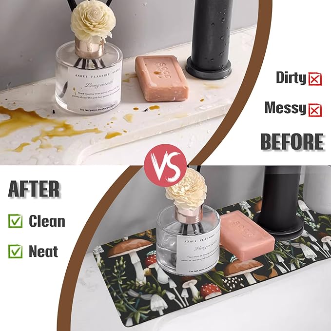 Sink Faucet Absorbing Mat, 2 Pack Drying Mat Around Faucet Sink Splash Guard