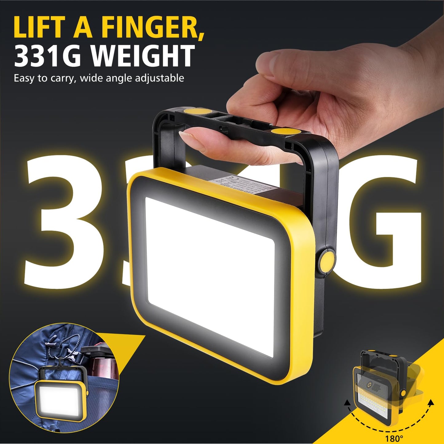 NATPOW LED Work Light, Rechargeable Floodlights, Portable Spotlight, 5 Modes Workshop Lamp with 4000 mAh, 180° Rotation Camping Lamp for Construction Site, Garage, Workshop (2 Packs)