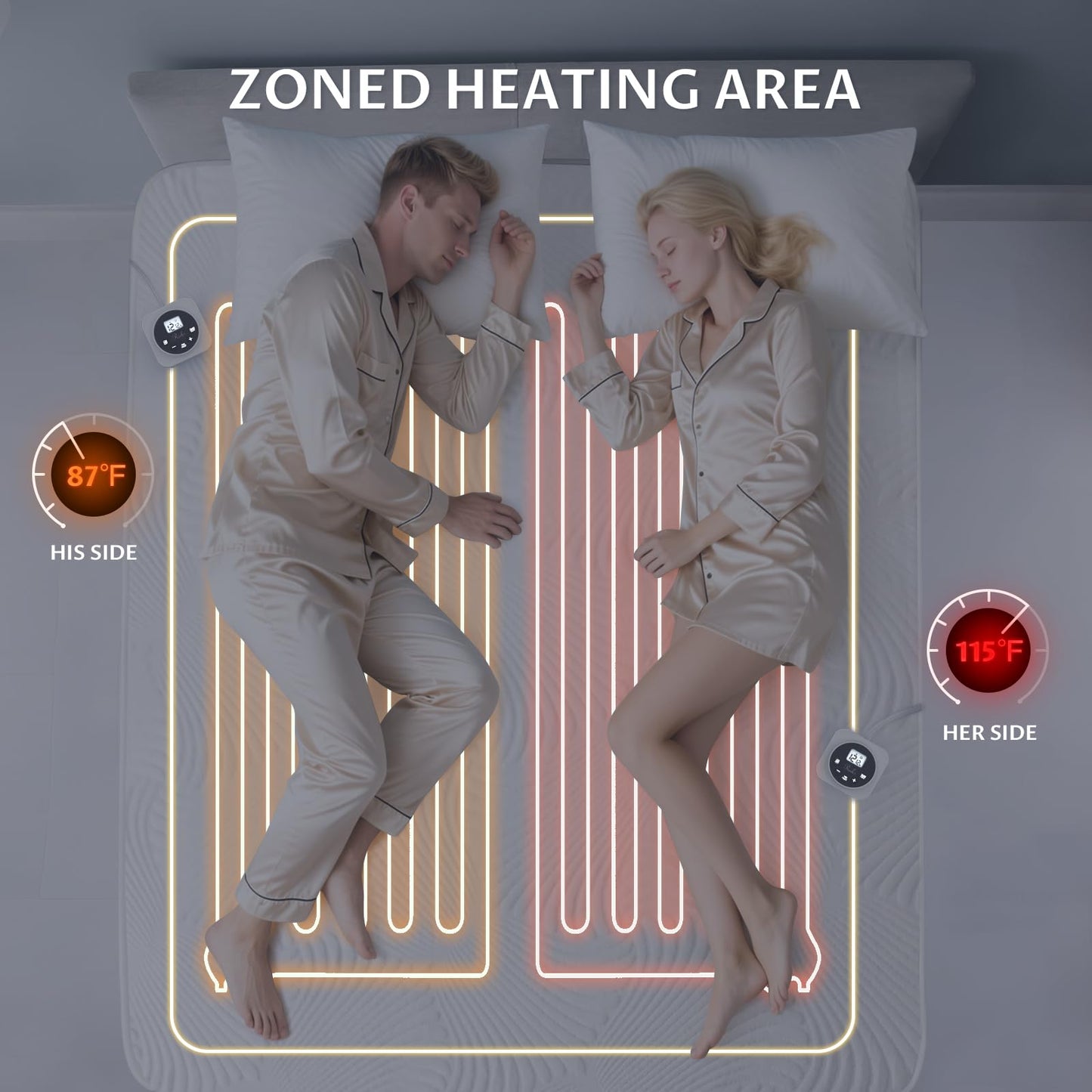 King Size Electric Heated Mattress Pad - Bed Warmer with Memory & Preheat Functions, 12 Heat Settings Dual Control for 1-12 Hours Auto Off, Lighted Button