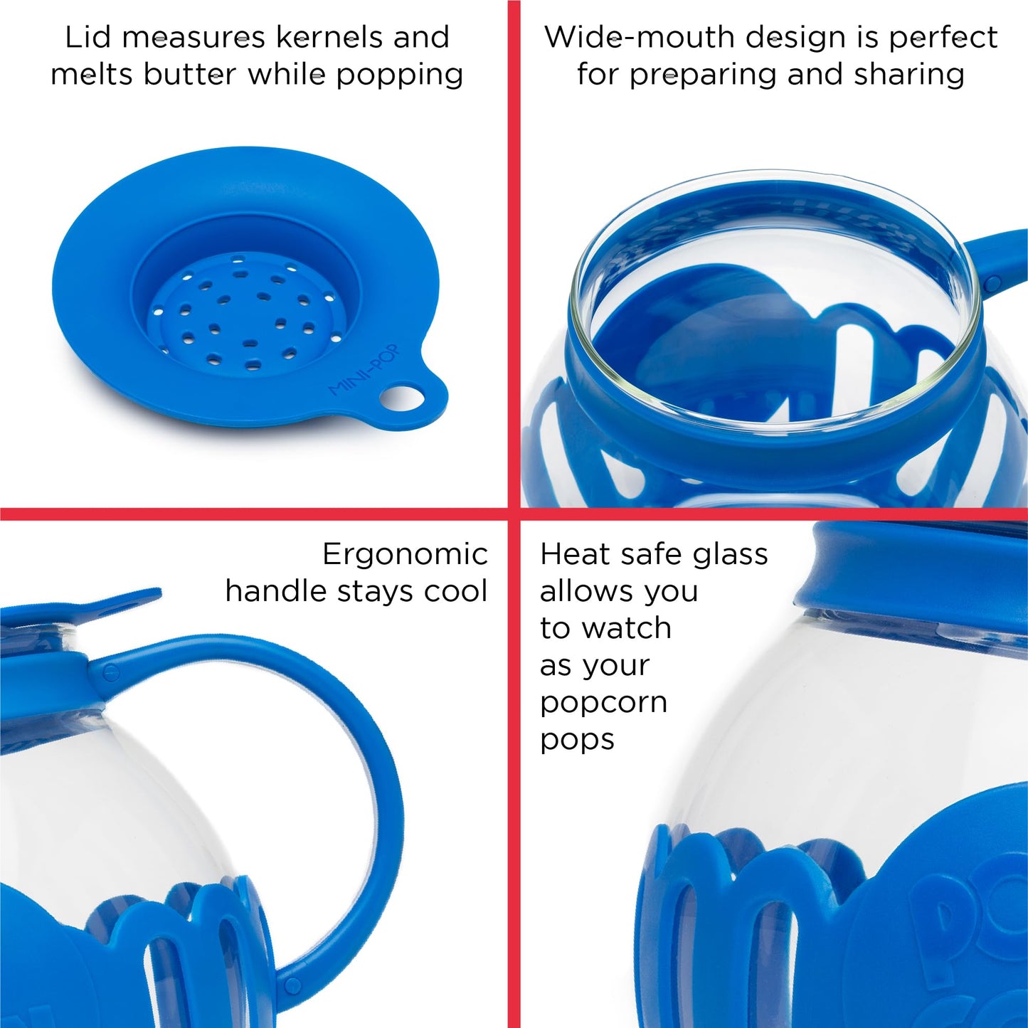 Ecolution Patented Micro-Pop Microwave Popcorn Popper with Temperature Safe Glass, 3-in-1 Lid Measures Kernels and Melts Butter, Made Without BPA, Dishwasher Safe, 3-Quart, Aqua