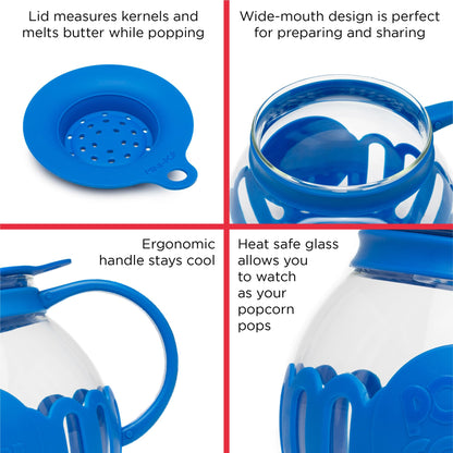 Ecolution Patented Micro-Pop Microwave Popcorn Popper with Temperature Safe Glass, 3-in-1 Lid Measures Kernels and Melts Butter, Made Without BPA, Dishwasher Safe, 3-Quart, Aqua