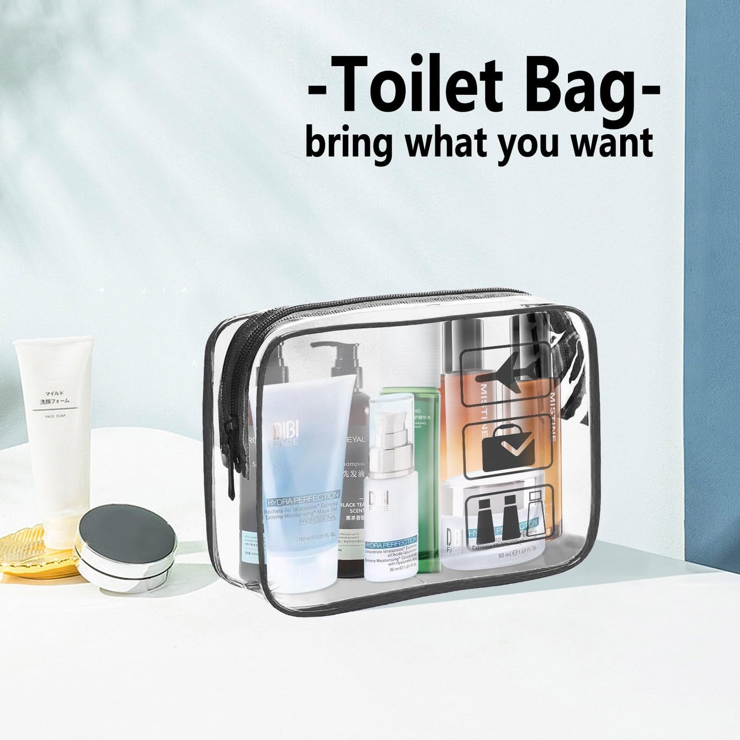 TREALDATE TSA Approved Toiletry Bag 3Pcs - 3 Pack Clear Travel Bags for Toiletries, Carry on Airport Airline Compliant Bag,Makeup Bags Clear Toiletry bags Quart Size Travel Bag,Black