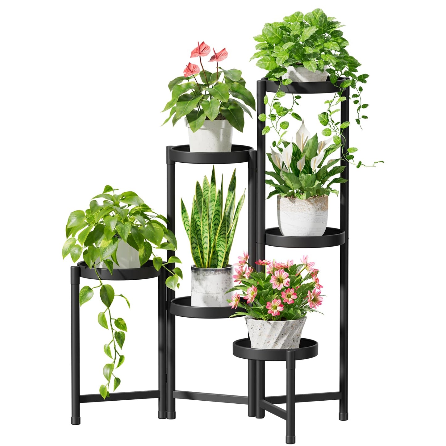 iDavosic.ly Plant Stand Indoor Outdoor, 6 Tier Corner Metal Flower Display Holder Shelf, Folding Tall Orchid Rack for Patio Balcony Porch Garden Living Room House, Black