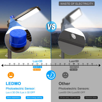 ledmo 300W LED Parking Lot Light 36000LM 5000K Adjustable Slip Fit Mount Security Lighting with Dusk-to-Dawn Photocell IP65 Waterproof LED Stadium Flood Light for Garage, Yard, Street