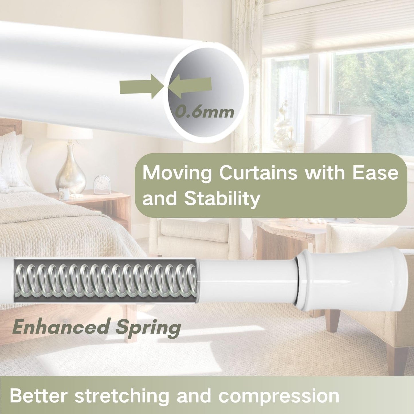 Extendable Curtain Pole Telescopic Spring Tension Rod Heavy Duty Room Divider No Drilling Curtain Rod Adjustable Pole for Wardrobe Window,Shower,Bedroom,Doorway