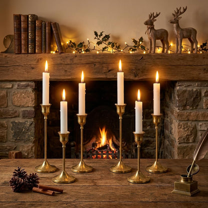 Gold Candle Holders for Taper Candles, 12 Pcs Metal Candlestick Holders, Heavy Base Rustproof Candelabra for Wedding Centerpieces Dining Table Fireplace Christmas Home Decor (Gold)
