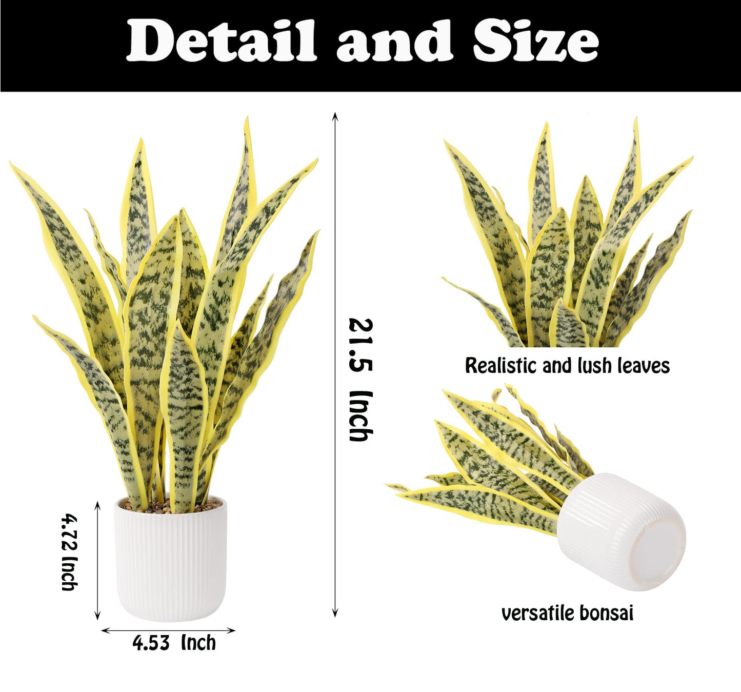 DUZYXI Artificial Realistic Snake Plant 21.5" with White Pot Fake Snake Plants Sansevieria Greenery Faux Snake Plant for Home Office Living Room Housewarming Gifts Indoor Decor-LightYellow