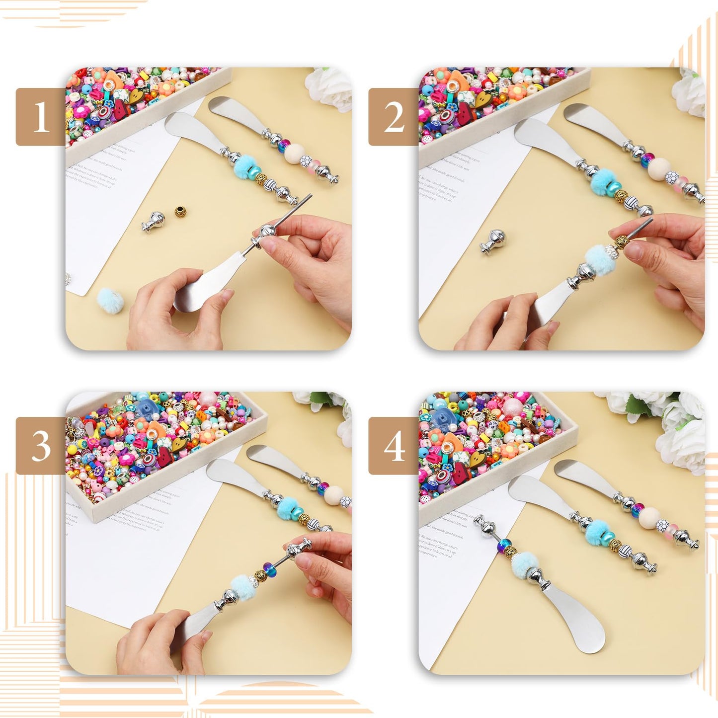 12pcs Cheese Spreader Knives DIY Decorative Beaded Butter Spreader Knives Stainless Steel Cheese Spreaders Beadable Cake Serving Utensil for Charcuterie Board Wedding Christmas Party Accessories Favor