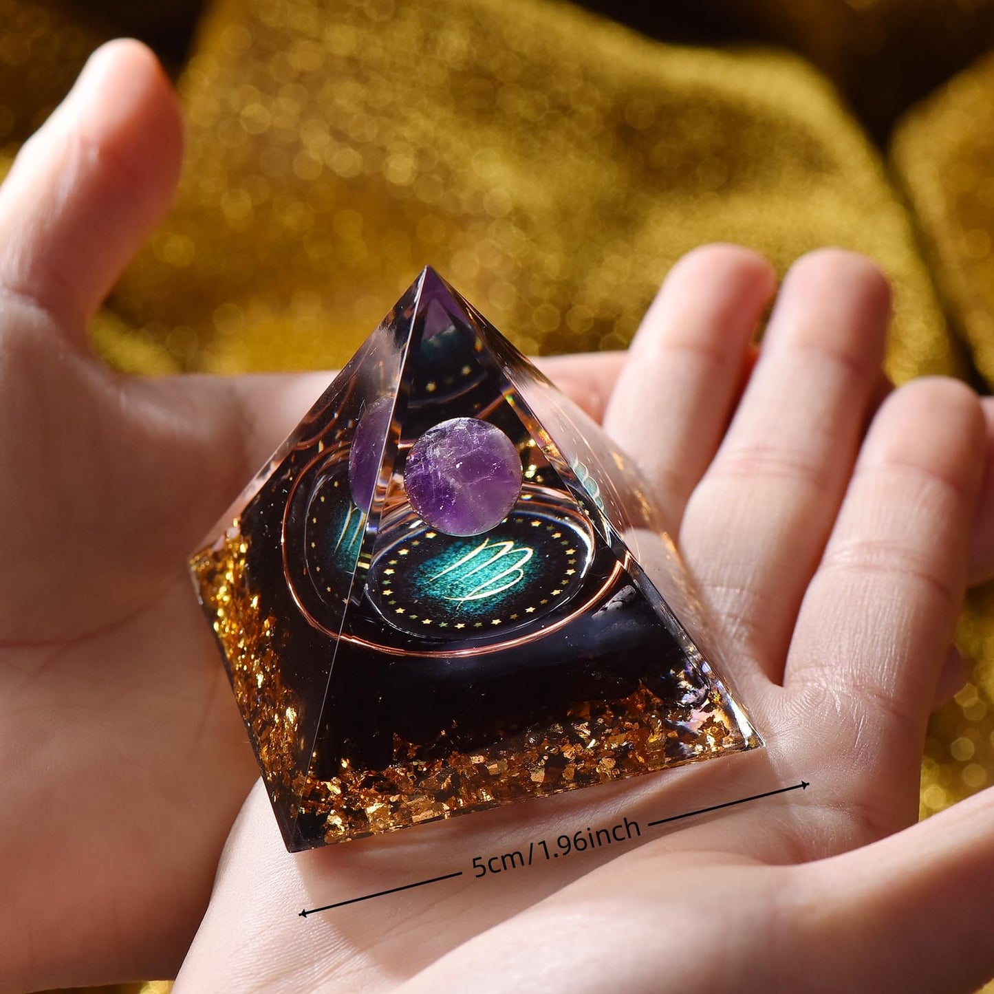 YOUNAIERZX Twelve Constellations Orgone Pyramid Natural Amethyst with Obsidian Healing Crystals for Protection Chakra Positive Energy Gift Home Decor (Virgo)
