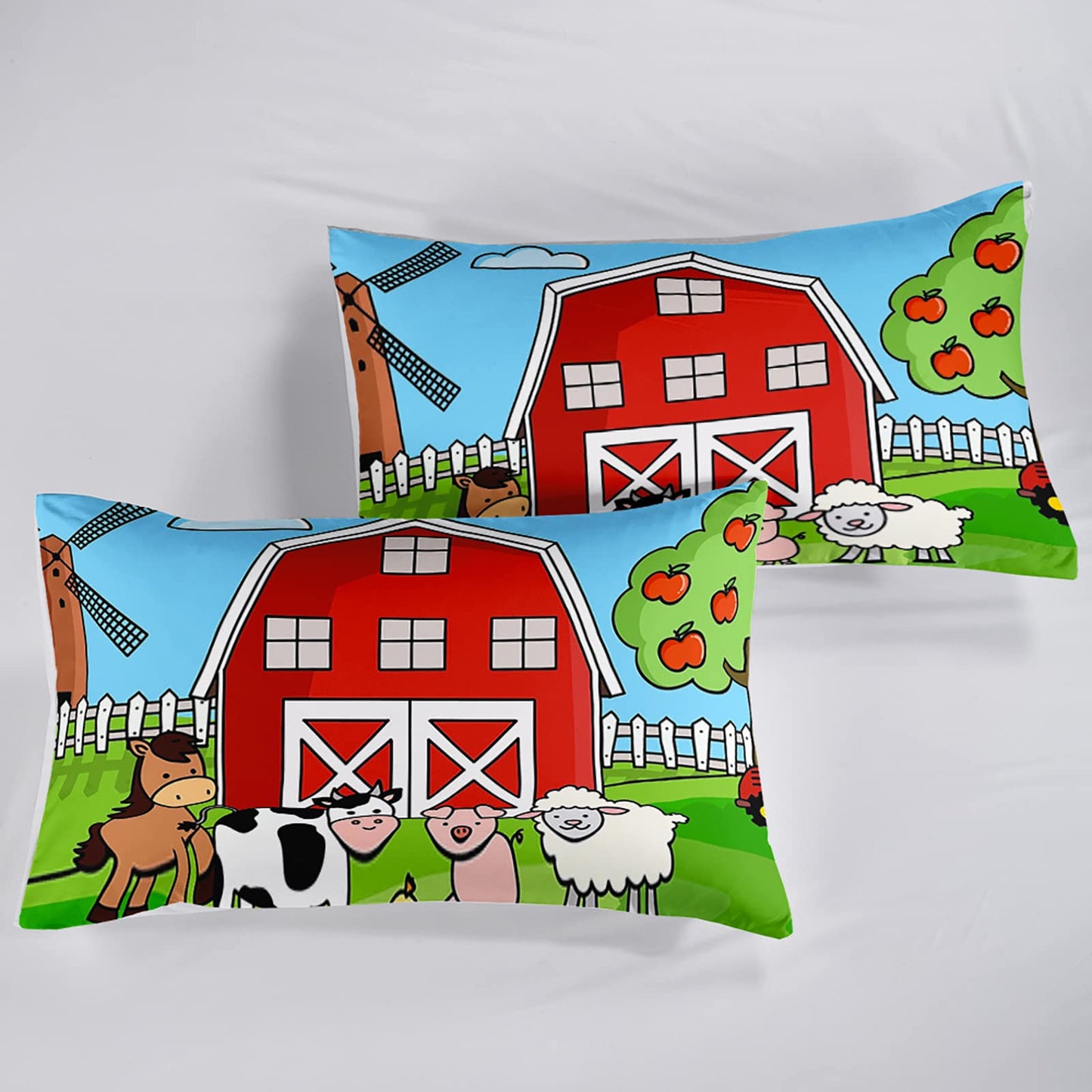 QOOMO Farm Animals Comforter,Farmhouse Comforter Set for Kids Teens Girls Boys,Cartoon Animals 3Pcs Bedding Set Printed Comforter with 2 Pillowcases,Down Alternative,Soft and Lightweight，Queen Size