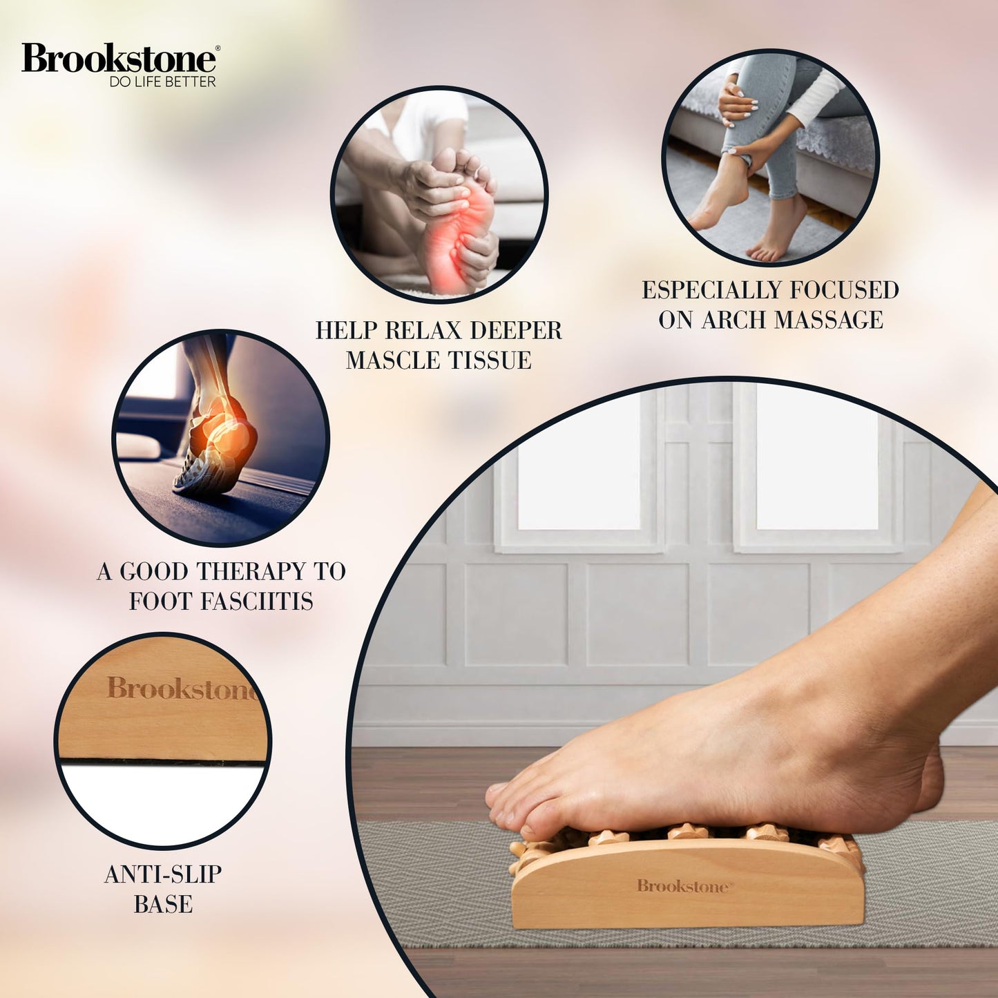 Brookstone Foot Roller Massager for Plantar Fasciitis Relief - Wooden Massage Roller for Foot Health - Stimulate Reflexes & Relieve Stress - Ideal Gift for Mom, Dad, Elderly