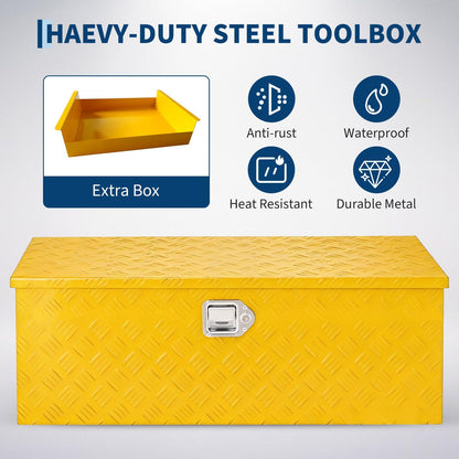 Heavy Duty Aluminum Truck Bed Tool Box 36'', Professional-Grade Storage Chest with Secure Lock, Gas Strut Lid, and Small Parts Organizer, Durable Heavy Duty Alu Tool Box for Pickup, RV, Trailer