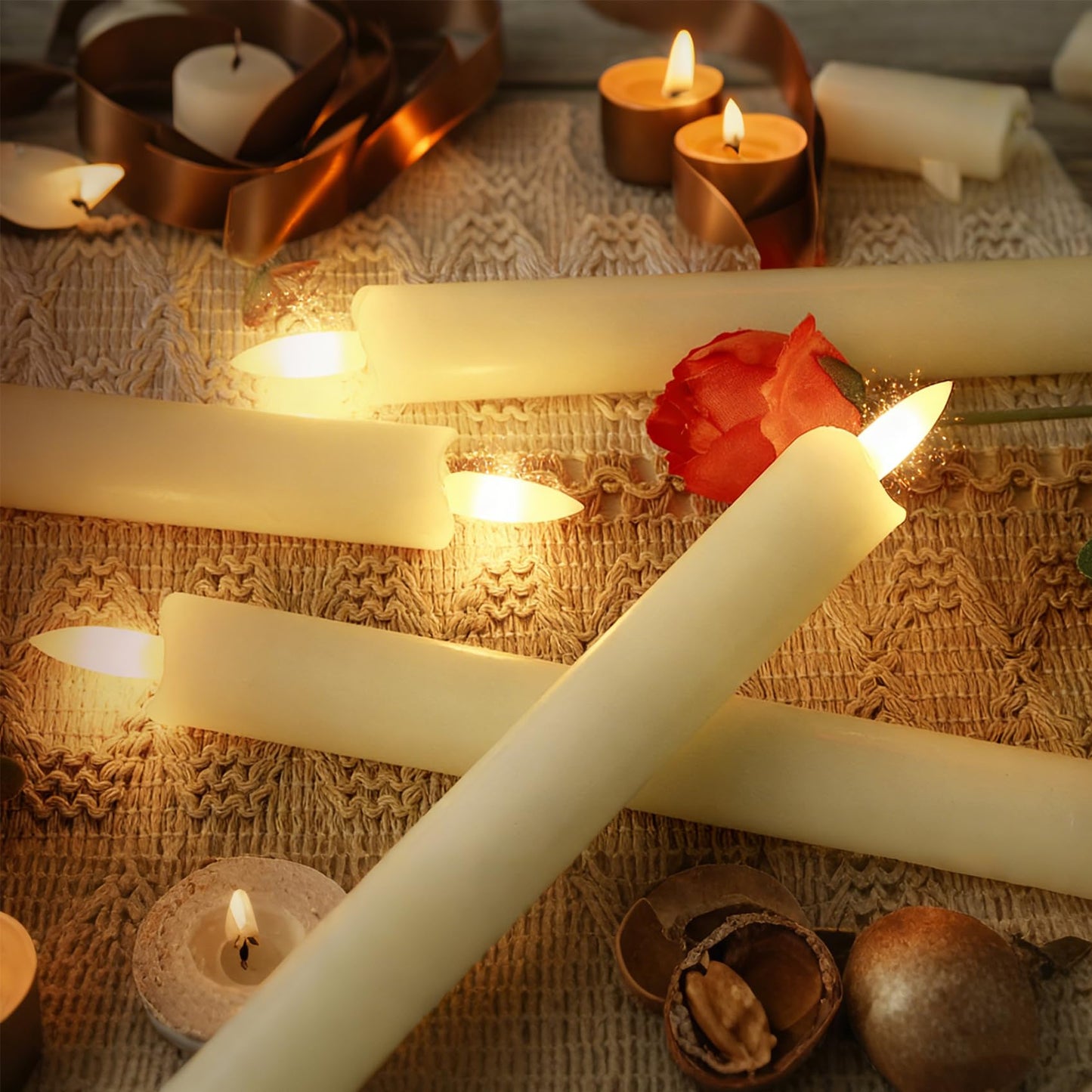 Lezonic Flameless Taper Candles with Remote Timer, Real Wax Battery Operated Flickering LED Fake Candles for Dining Table Centerpiece Wedding Christmas Mantel Decor, 0.8 x 9.5 inch