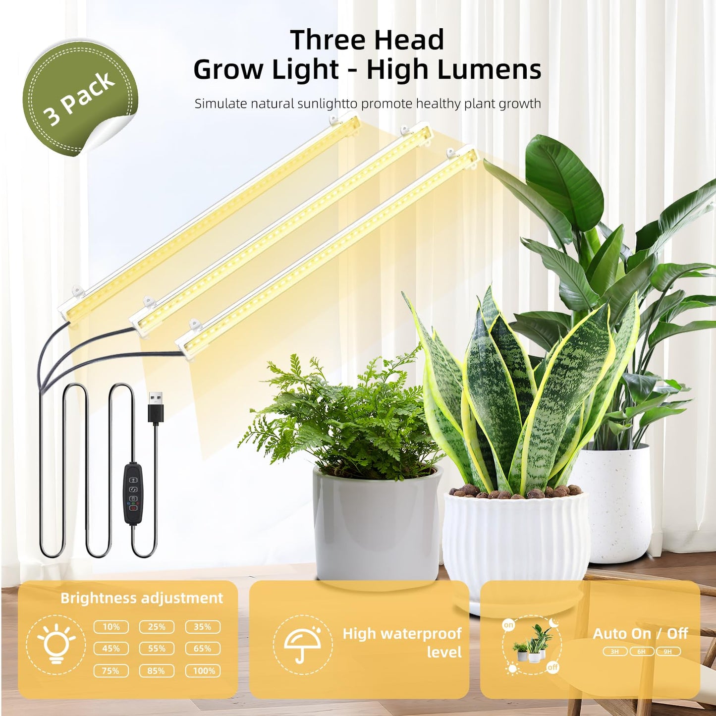 Nedechom Hanging Plant Stand with Grow Light, 3 Tier Metal Plant Stand for Indoor Plants Multiple, Large Plant Shelf Display Holder, Ladder Shape Plant Rack for Living Room, Patio, Balcony