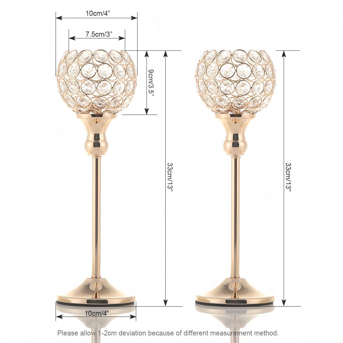 VINCIGANT Gold Crystal Candle Holders Set of 2 for Fireplace Coffee Table Mantle Decor,Wedding Home Halloween Decoration Centerpieces