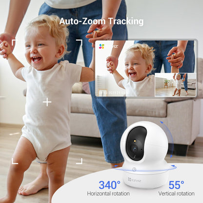 EZVIZ 4MP Indoor Camera No Monthly Fee, 512GB Supports, Spotlight Colour Night Vision, Dual Band Wifi, One-touch-calling Button, Two-way Audio, Sound/Human Detection, Works with Alexa (CP1 Pro 2K+)