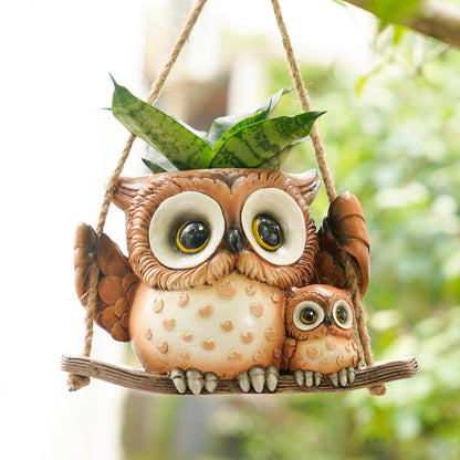 Swing Owl Hanging Planters for Indoor Plants, Cute Small Succulent Pots with Drainage Hole, Unique Resin Plant Hangers Outdoor, Hanging Plant Holder for String Of Pearls, Gift Ideas for Mother