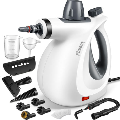 Pressurized Handheld Multi-Surface Natural Steam Cleaner with 12 pcs Accessories, Multi-Purpose Steamer for Home Use, Steamer for Cleaning Floor, Upholstery, Grout and Car (Grey)
