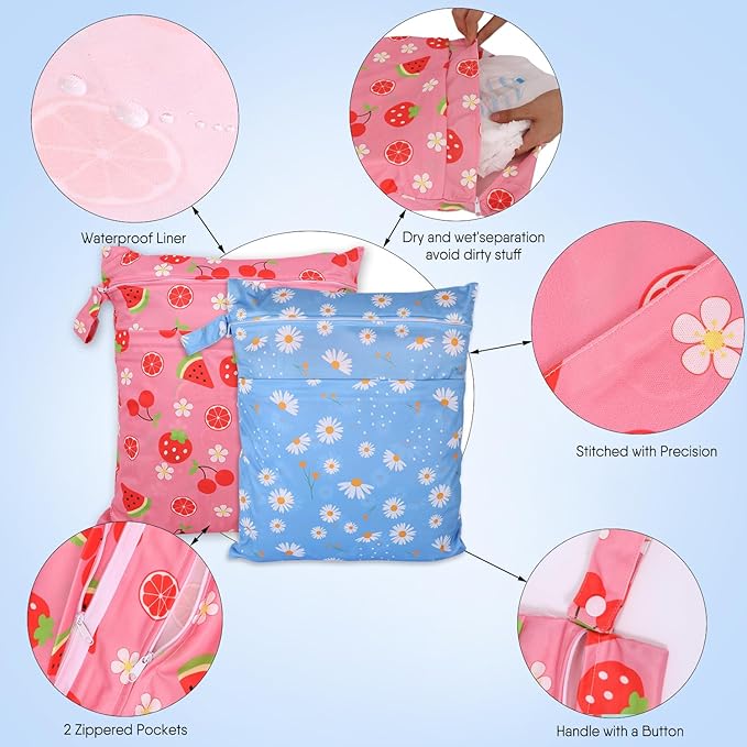 2pcs Travel Waterproof Laundry Bag, Cloth Diaper Wet Dry Bags