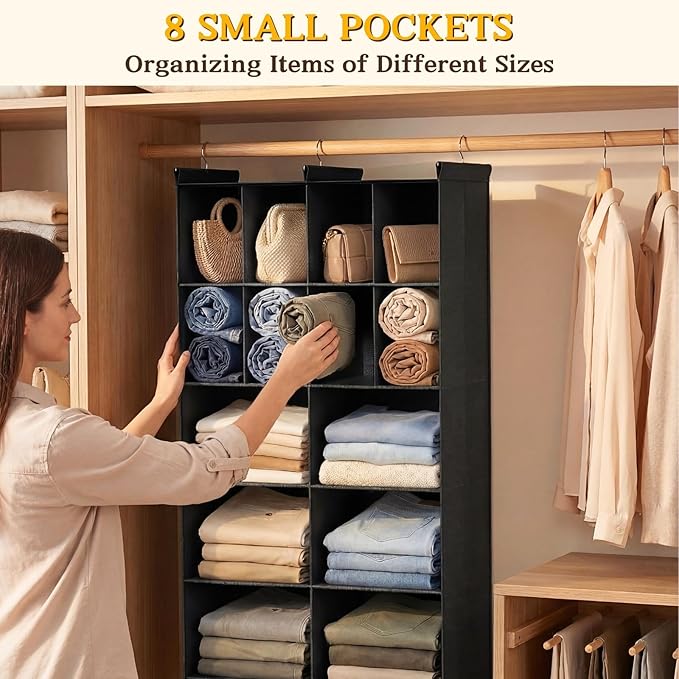 Ofiray-home 6 Tier Hanging Closet Organizer, 16 Compartments Sweater Organizer