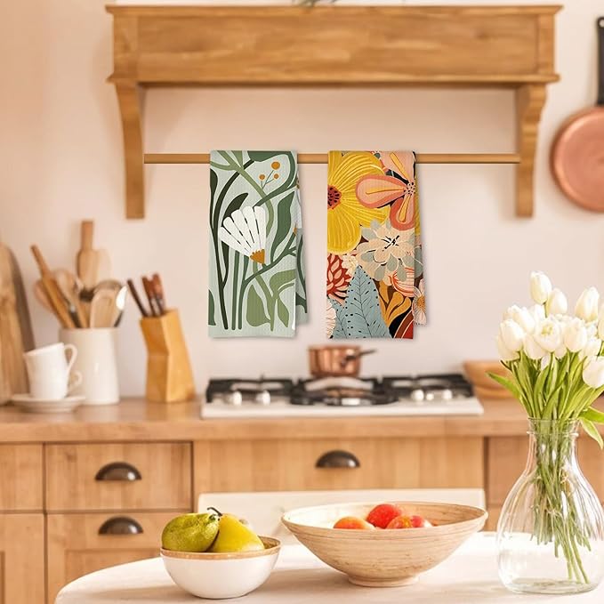 Abstract Boho Floral Kitchen Towels, Colorful Modern Abstract Flower Dish Tea