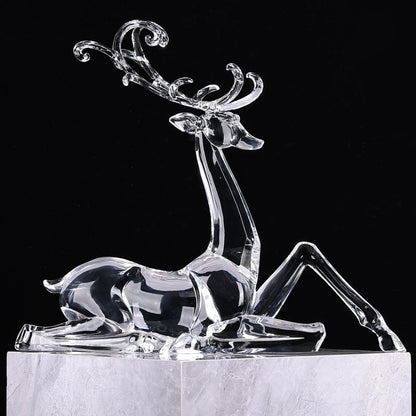 11" Tall Acrylic Christmas Reindeer Figurine - Elegant Clear Large Reindeer Ornaments for Christmas Indoor Decor, Holiday Centerpiece, Living Room, Fireplace, Table Display (Clear Sitting Reindeer)