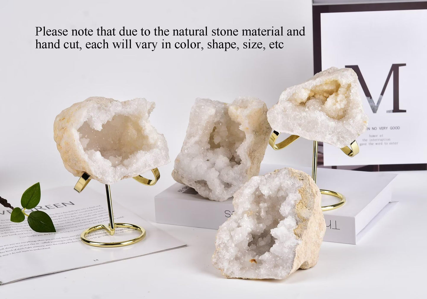 CNYANFEI Natural Agate Geode Large Moroccan Geode Half Quartz with Stand for Healing Meditation Decor Science Gift White Crystal 1.8-2.2 Pound