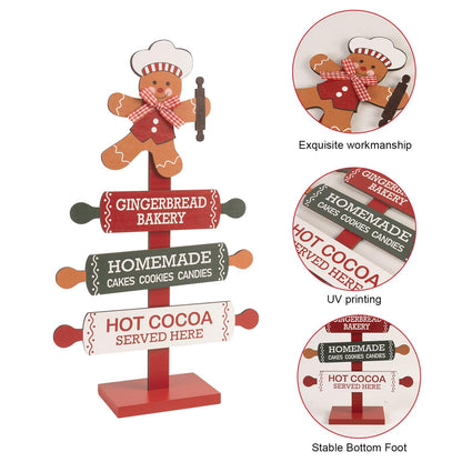 pechpell Wooden Gingerbread Bakery Sign, 15.7" Christmas Gingerbread Man Kitchen Tabletop Decorations, Indoor Holiday Wood Ginger Bread Stand Decorative Signage Table Centerpiece Decor for Home
