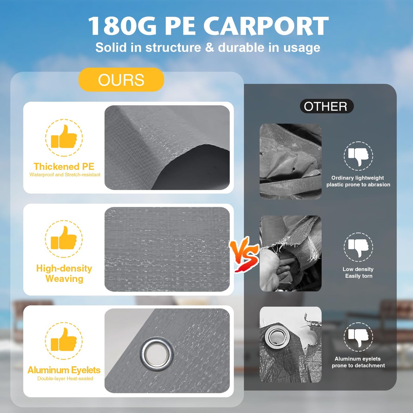 Carport Canopy Tent Sidewalls for 10x20x8.6FT Car Garage with Ball Bungees, Heavy Duty Portable Shelter Logic Replacement Covers (Frame is not Included) (Grey)