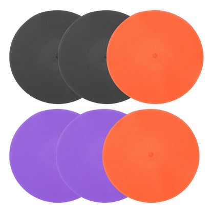 PATIKIL Spot Markers 9 Inch, 6 Pcs Non-Slip Floor Dots Agility Markers Flat Field Cones Poly Dots for Gym PE Speed Training Dance Soccer Basketball Sports, Orange/Purple/Black