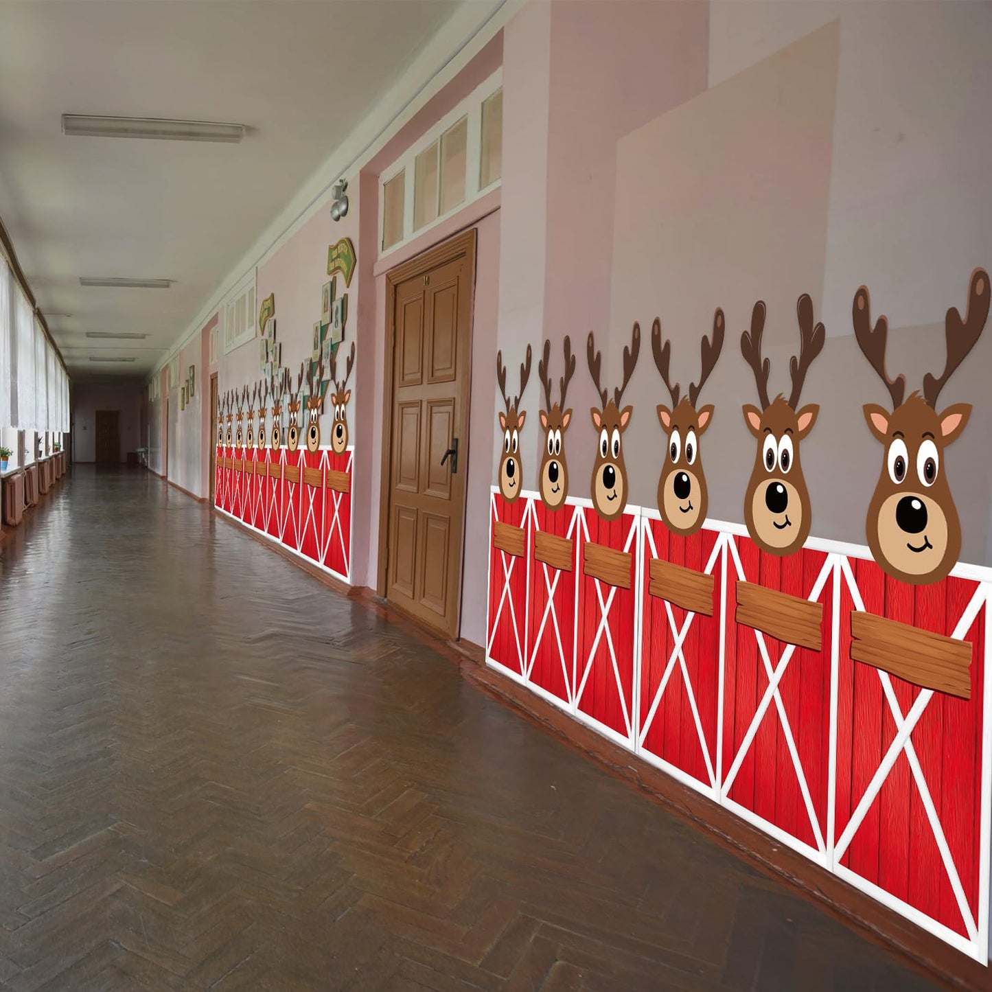 HunnmingRe 3 Pcs Large Reindeer Stables Christmas Office Decoration 78.7 Inch Reindeer Door Banner with Hook Double-Sided Tape Winter Xmas Elk Wall Supplies for Garage Classroom Office Decoration