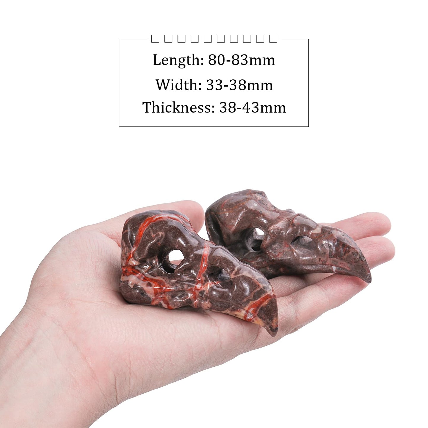 SUNYIK Handcarved Dragon Bloodstone Raven Head Stone Statue Natural Gothic Pocket Animal Skull Figurine Home Office Decor for Feng Shui Meditation, 3.15"–3.27"