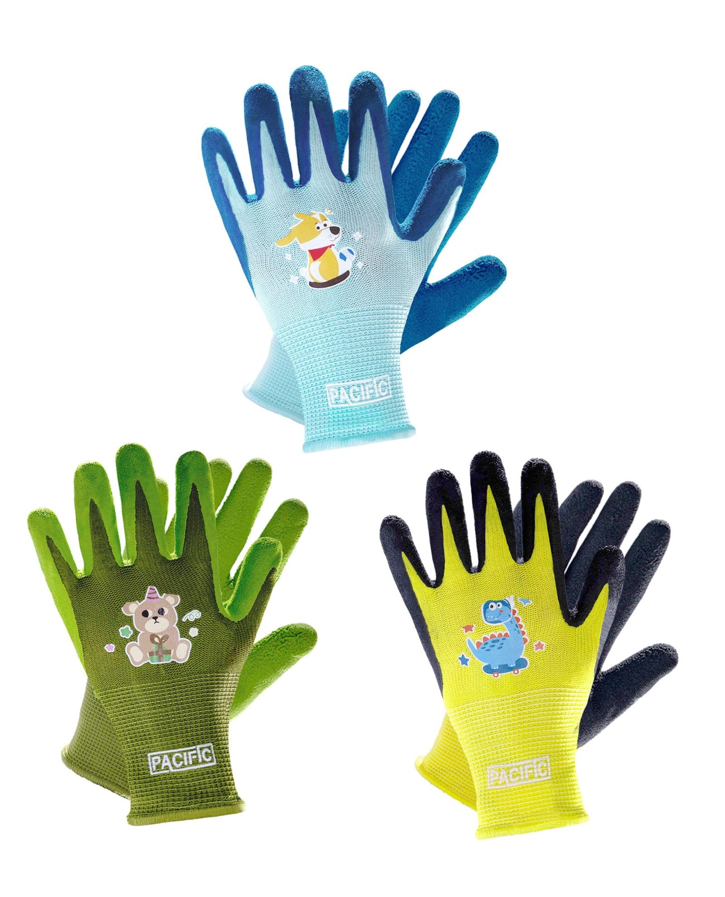 PACIFIC 3 Pairs Kids Gardening Gloves for Age 3-6, Natural Latex Coated Yard Gloves, Non-Slip Children Safety Work Gloves, for Outdoor, Painting, DIY, Boys & Girls, Multiple Colour, XXXS