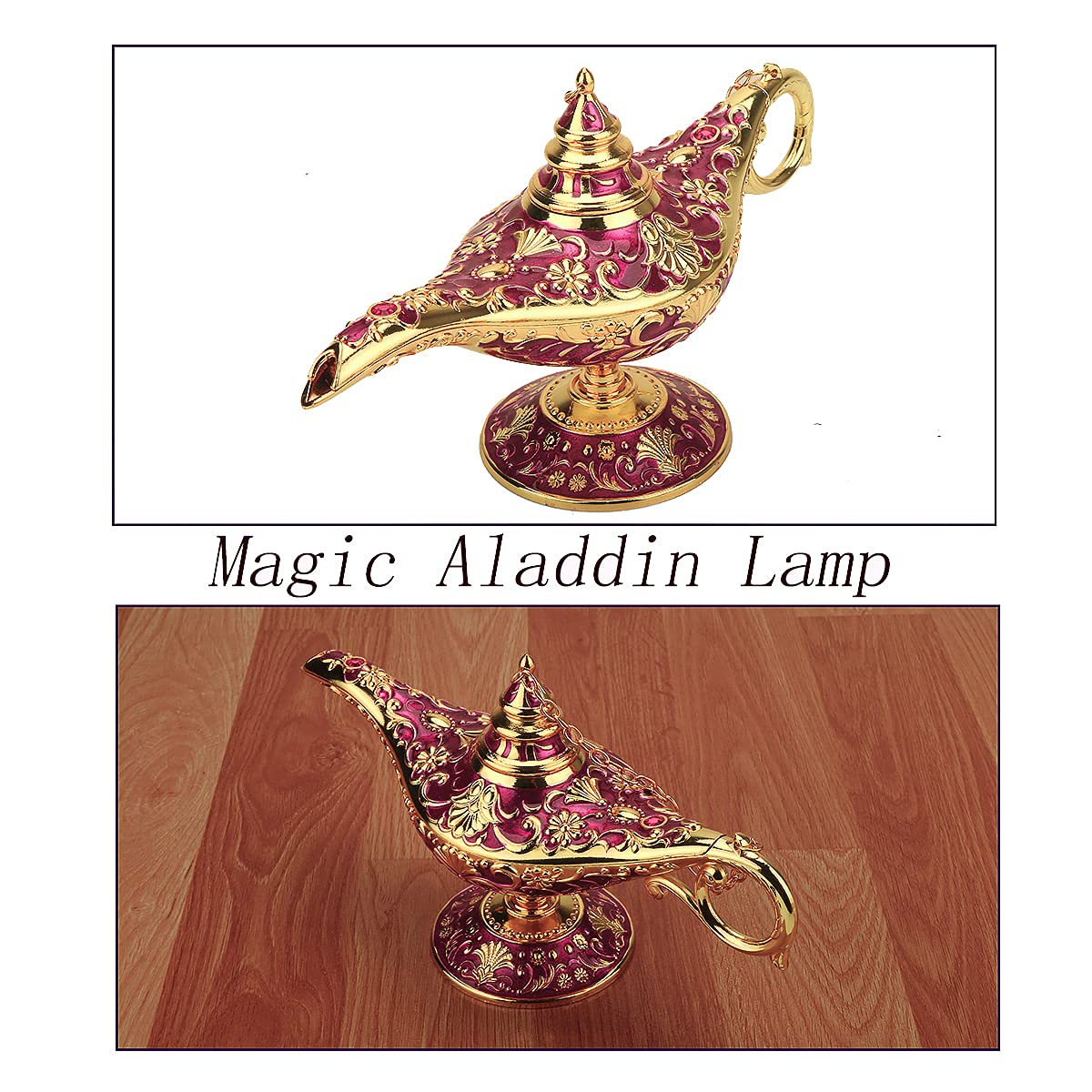 Legend Aladdin Lamp Magic Genie Wishing Light, Classic Arabian Nights Costume Props Lamp Table Decor for Home Wedding Party Halloween Birthday Beautiful Gift for Women Men (Purple & Gold)