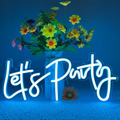 Let's Party Neon Sign, LED Neon Lights for Bedroom Wall Decor, Art Decorative Lights for Bachelorette Party, Engagement Party, Birthday Party, Living Room, Gamer Room Decor Aesthetic (Warm White)