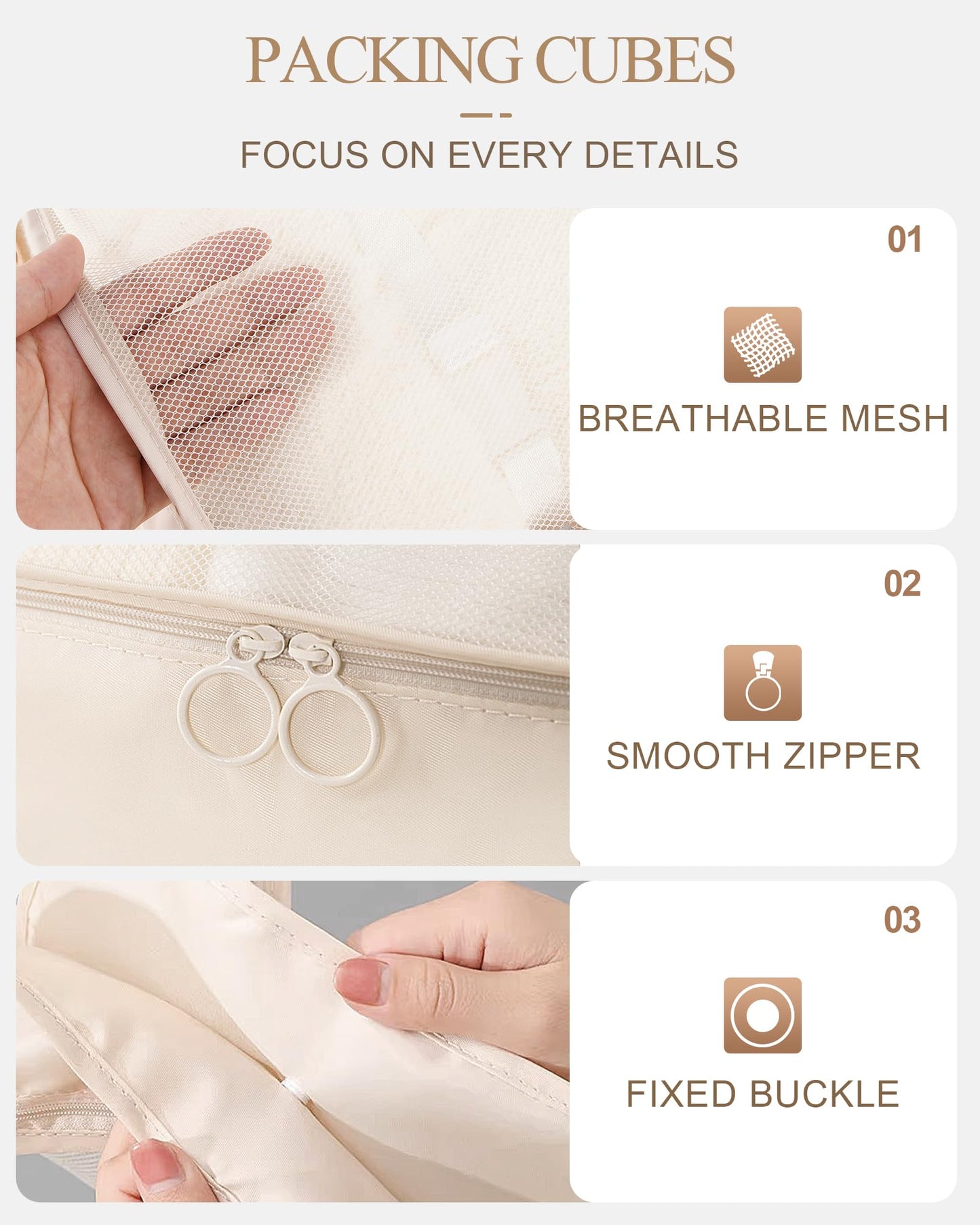 Packing Cubes for Suitcase, 10 PCS Travel Luggage Organizers, Travel Essentials, Waterproof Packing Organisers, Luggage Organizer Bags, Beige