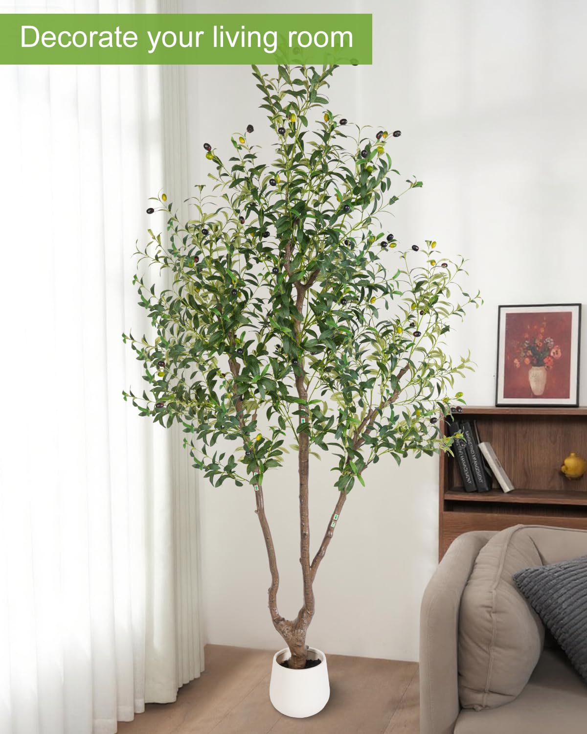 Sillaff Olive Tree 7FT Fake Tree Large Artificial Tree Indoor Faux Plants with Pot, Nearly Natural Olive Branches and Fruits for Living Room Home Office Decorations
