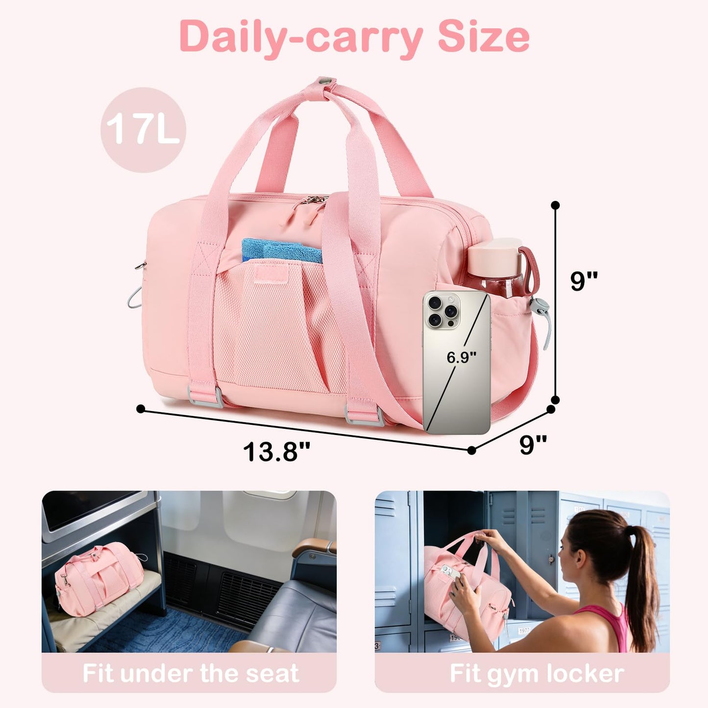 LEDAOU Small Gym Bag for Women, Mini Duffle Bag with Yoga Mat Holder Lightweight Carry On Sports Bag with Separate Shoe Pocket and Wet Pocket Duffel Bags Dance Yoga Workout Bag (Pink)