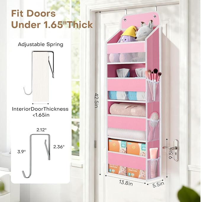 SpaceWhisper Over the Door Organizer, 4 Large Pocket Hanging Storage Organizer