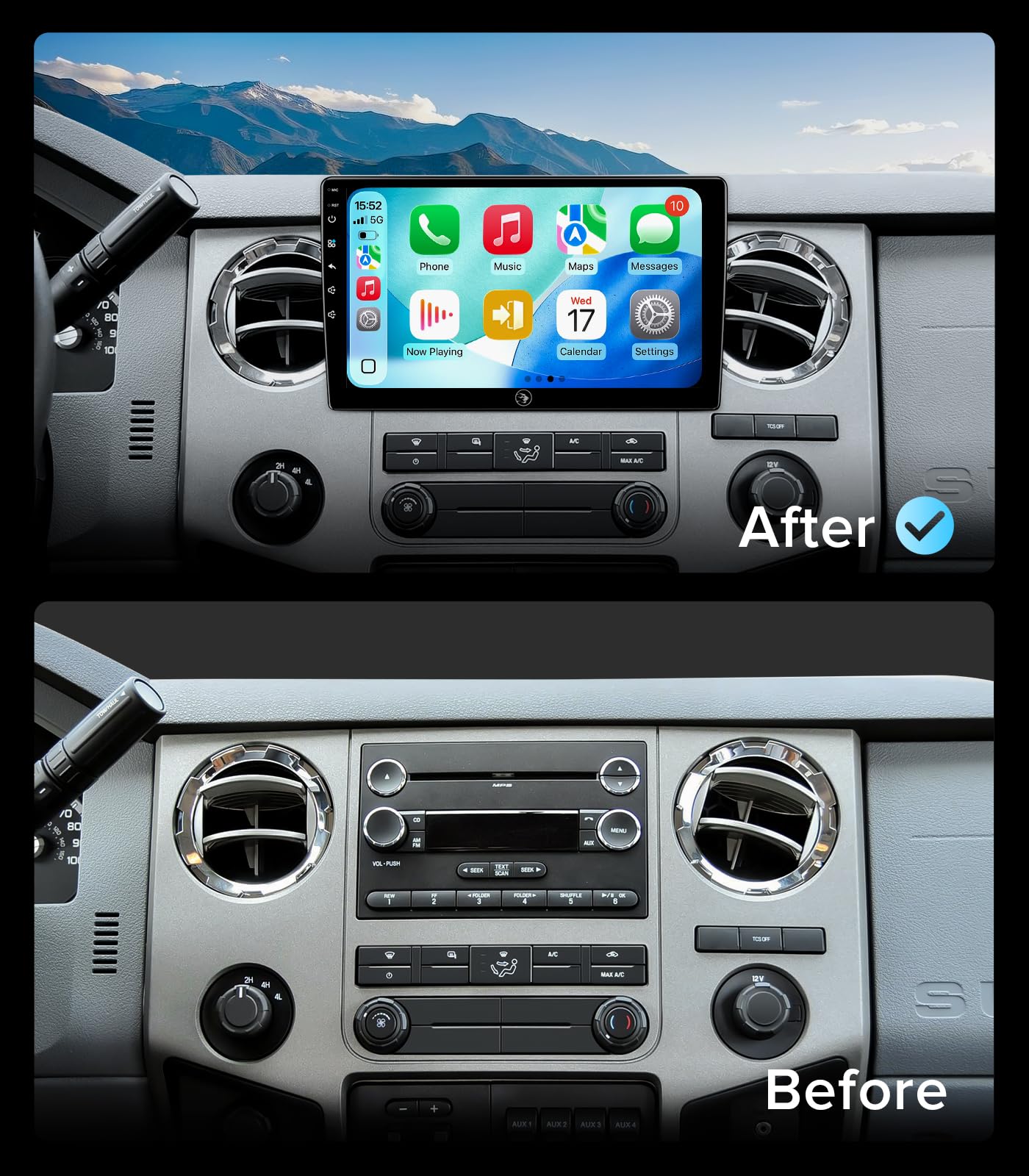 QLED Linux Car Stereo for Ford F150 2004-2008, F250 F350 2008-2016 - Fast Boot Wireless CarPlay & Android Auto Radio, AHD 1080P Backup Camera, Bluetooth, SWC, AM/FM, Dash Kit Replacement